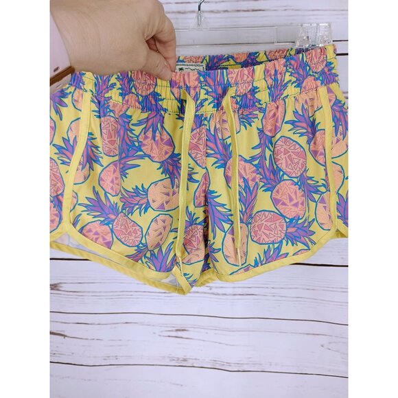 Tipsy Elves Womens XS‎ Pineapple Print Yellow Athletic Shorts With Drawstring - Picture 6 of 8